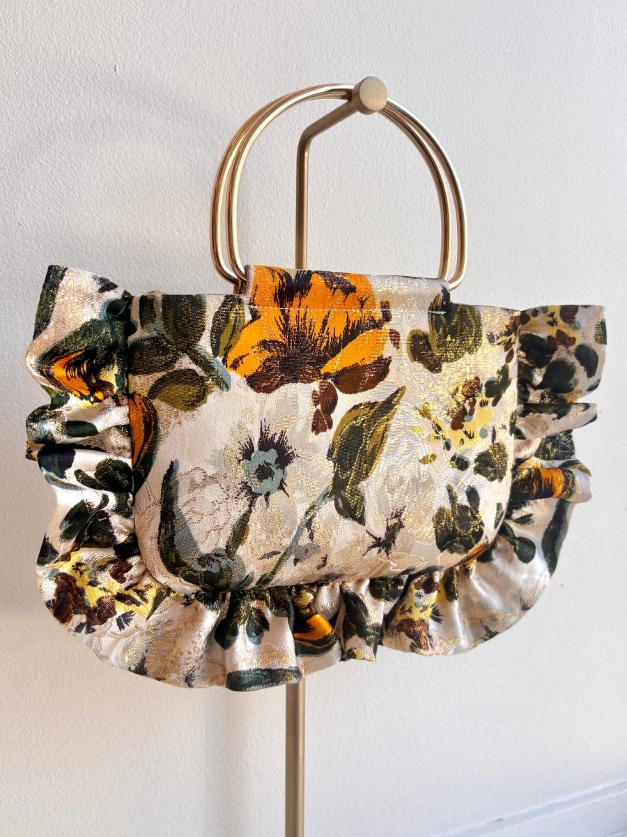 Cream Metallic Floral Print Minnie Ruffle Bag - Made X Hudson
