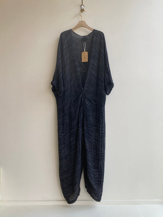 Enkyu Black & Grey Woven Jumpsuit