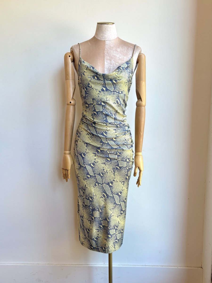 Diane von Furstenberg | Navy & Lime Snakeskin Print Bodycon Dress (Vintage) - Made X Hudson