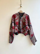 Reversible Kaira Suzani Quilted Cropped Jacket in Colors Grey, Maroon & Green, Marinara - Made X Hudson