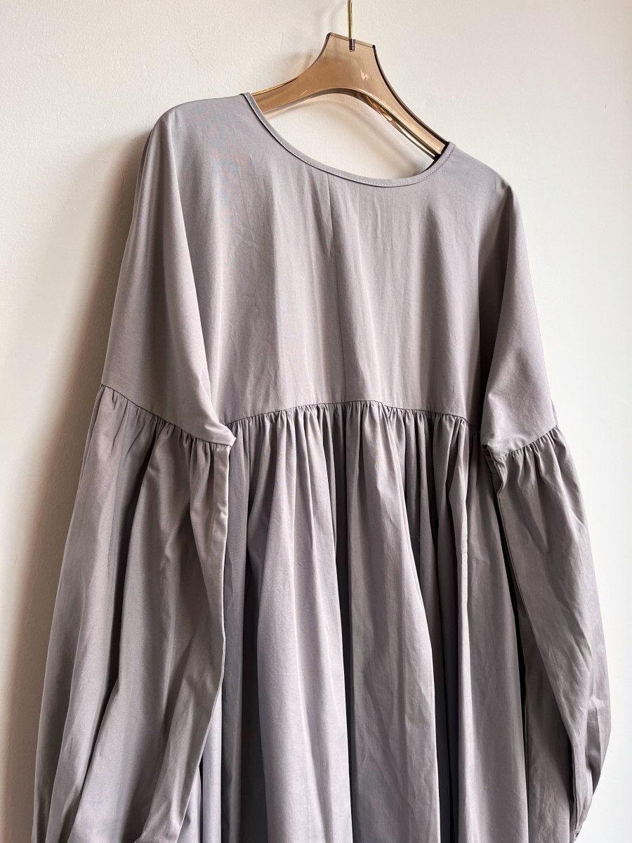 Grey Long Sleeve Cotton Phoebe Puff Sleeve Dress w/ Belt - Made X Hudson