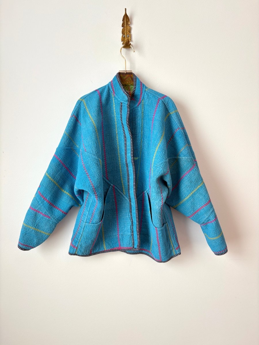 Reversible Ladhiya Quilted Jacket in Lime, Orange, Pink & Bright Blue - Made X Hudson