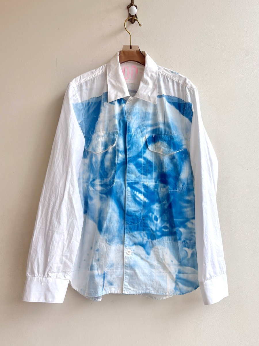 White Dolly Parton and Kitten Blue Cyanotype Button - Up Shirt Double Pockets (Reworked) - Made X Hudson