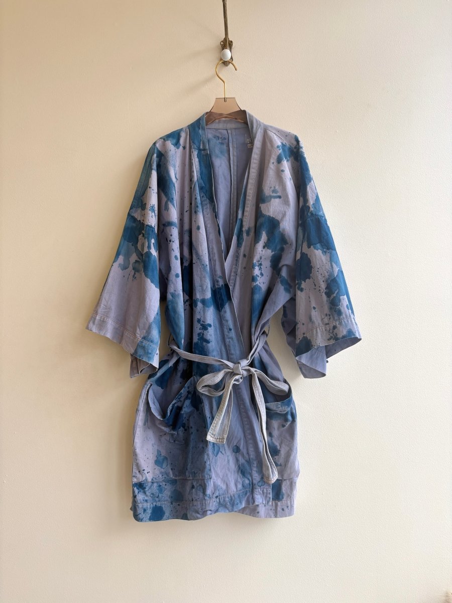 Blue Splattered Lavender Drop Cloth Wrap Jacket (Reworked) - Made X Hudson