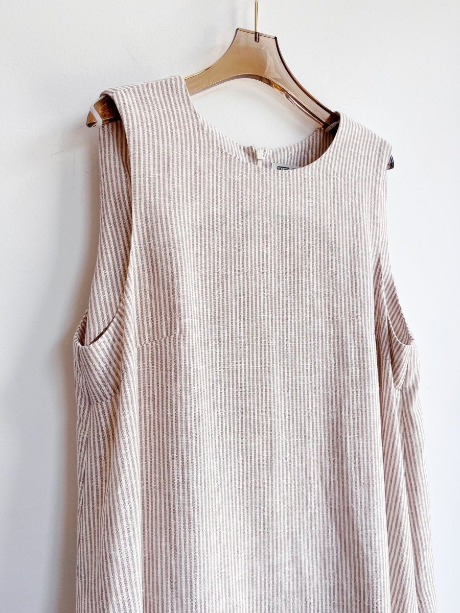 Tan and White Mini - Stripe Chore Dress - Made X Hudson