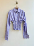 The George Top | Soft Violet and Marine Blue Stripe with Smocked Waist (Reworked) - Made X Hudson