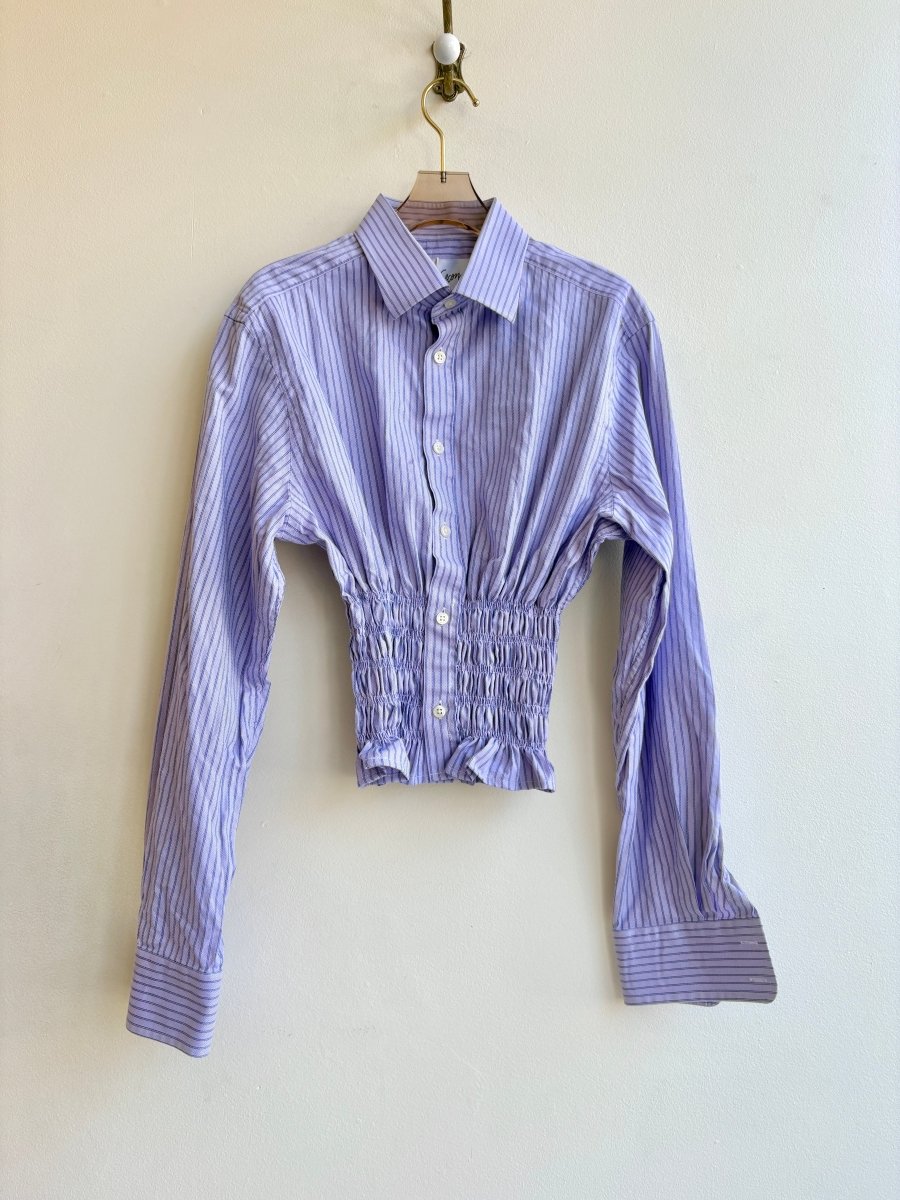 The George Top | Soft Violet and Marine Blue Stripe with Smocked Waist (Reworked) - Made X Hudson