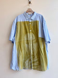 Cher Dark Gold Cyanotype Blue Stripe Short Sleeve Button-Up Shirt (Reworked) - Made X Hudson