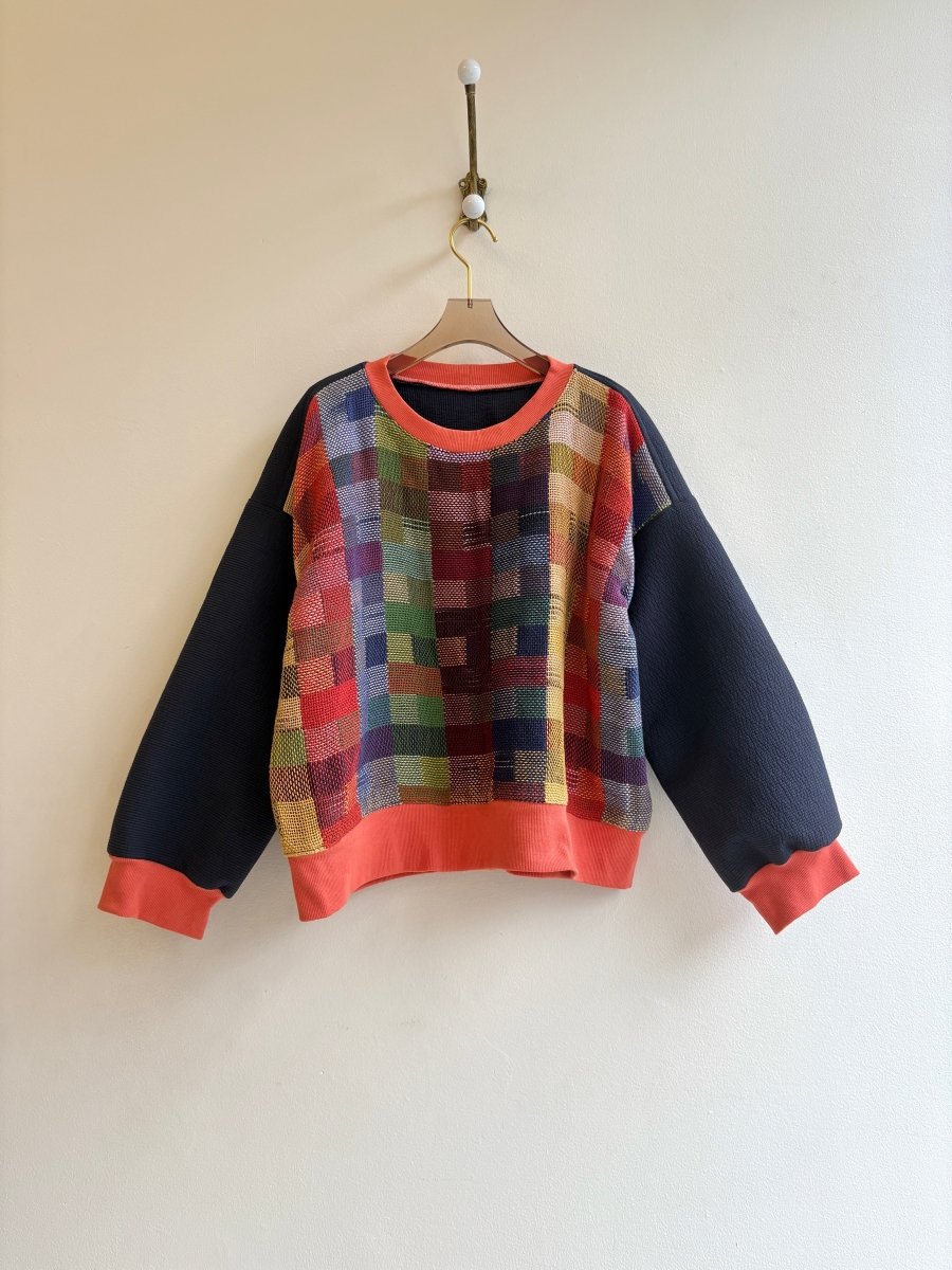 Vibrant Multi - Colored Handwoven Quilted Sweater - Made X Hudson