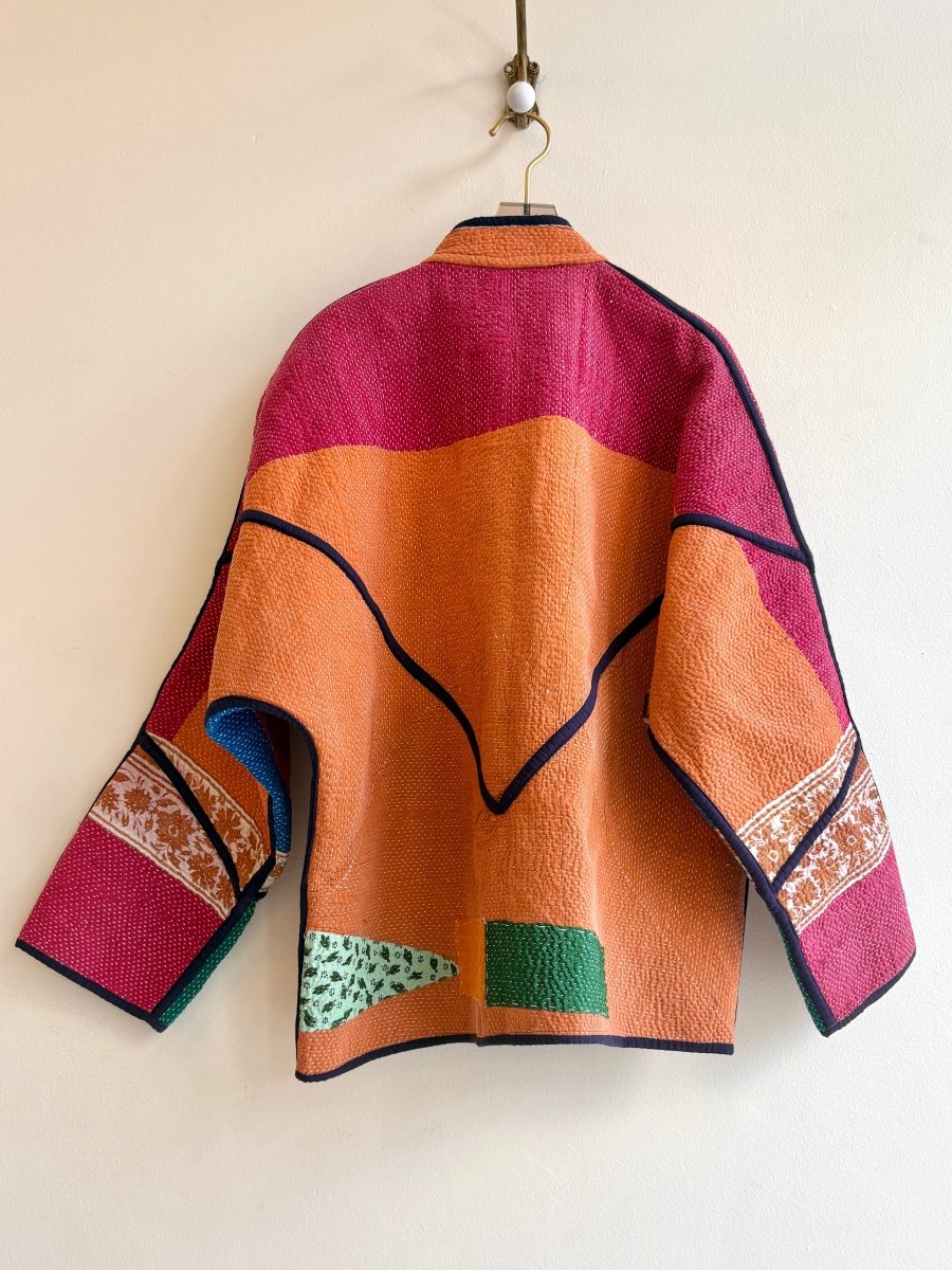 Reversible Ladhiya Quilted Jacket in Colors Multi - Colored Floral & Red, Blue, Orange, Green - Made X Hudson