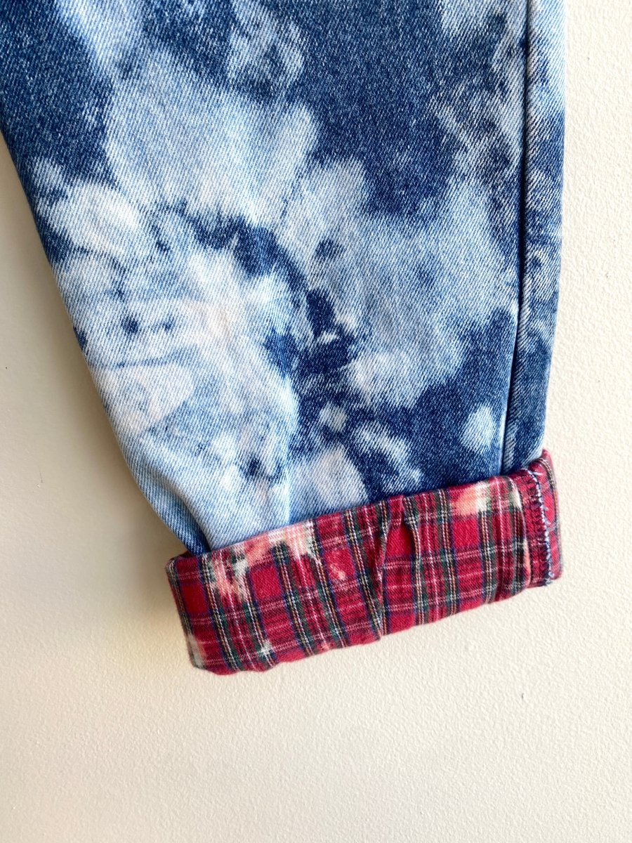 Blue Acid Wash Jeans w/ Plaid Flannel Lining (Reworked) - Made X Hudson