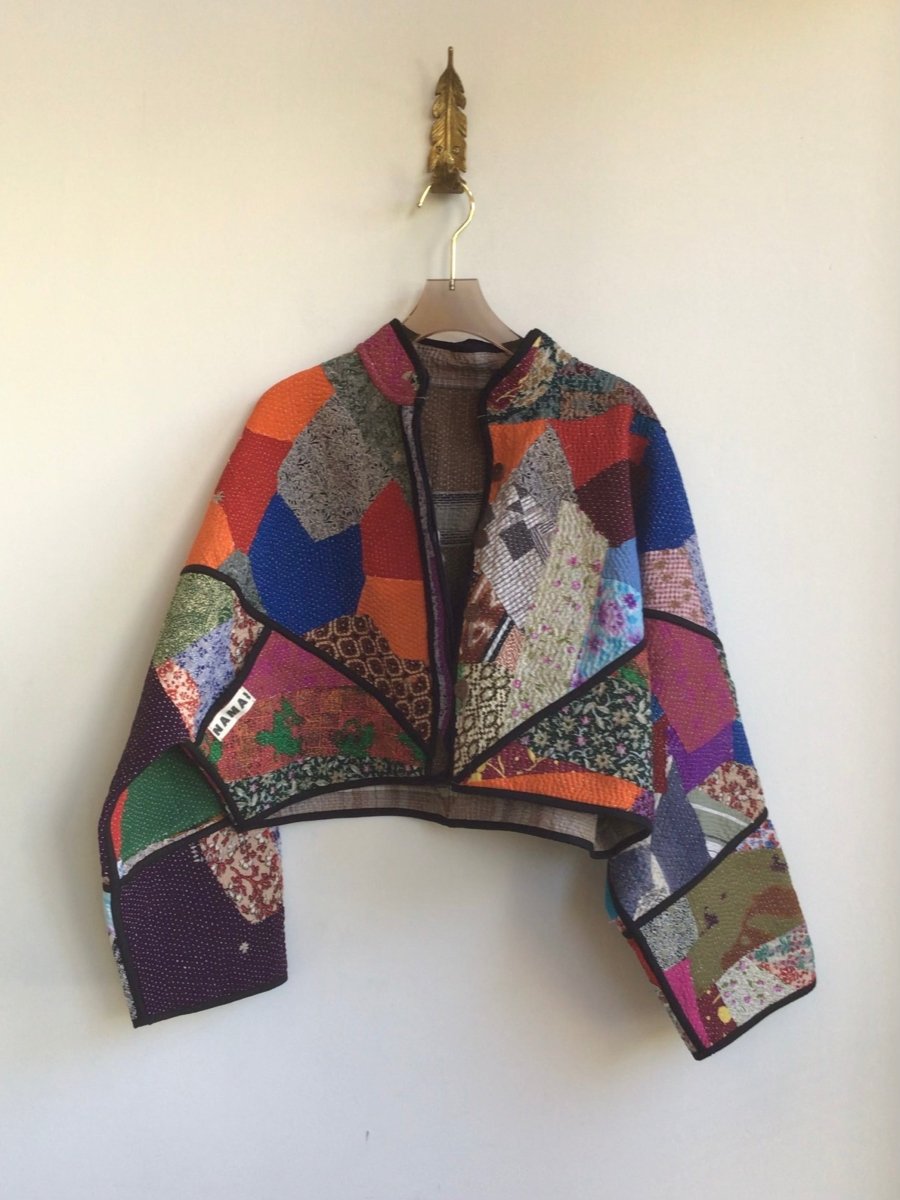 Reversible Kaira Quilted Cropped Jacket in Colors Grey, Brown & Orange, Blue, Pink, Green, Purple, Red, Black - Made X Hudson