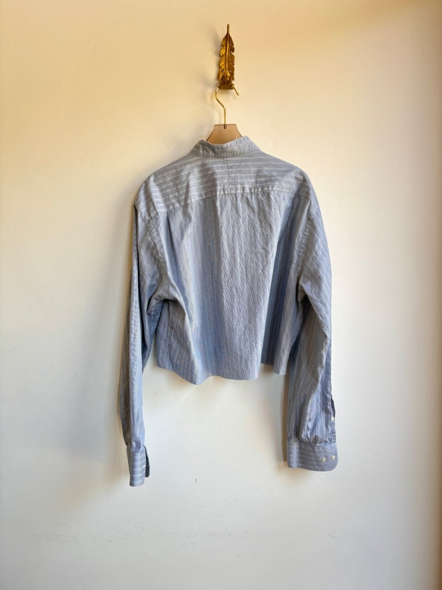 Light Blue Annette Crop Top w/ Navy Embroidered “Apres” (Reworked) - Made X Hudson