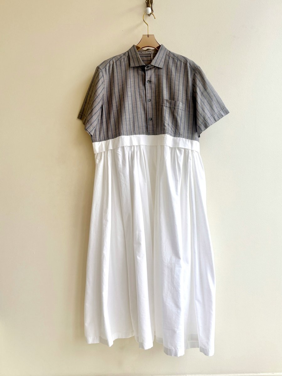 Empire Shirtwaist Dress in Grey & Navy Stripe & White (Reworked) - Made X Hudson