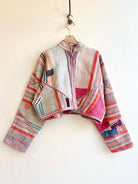Reversible Kaira Quilted Cropped Jacket in Colors Pink, Orange, Lavender, Cream Stripes - Made X Hudson