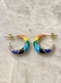 Rainbow Enamel Croissant Open Hoop Earrings - Made X Hudson