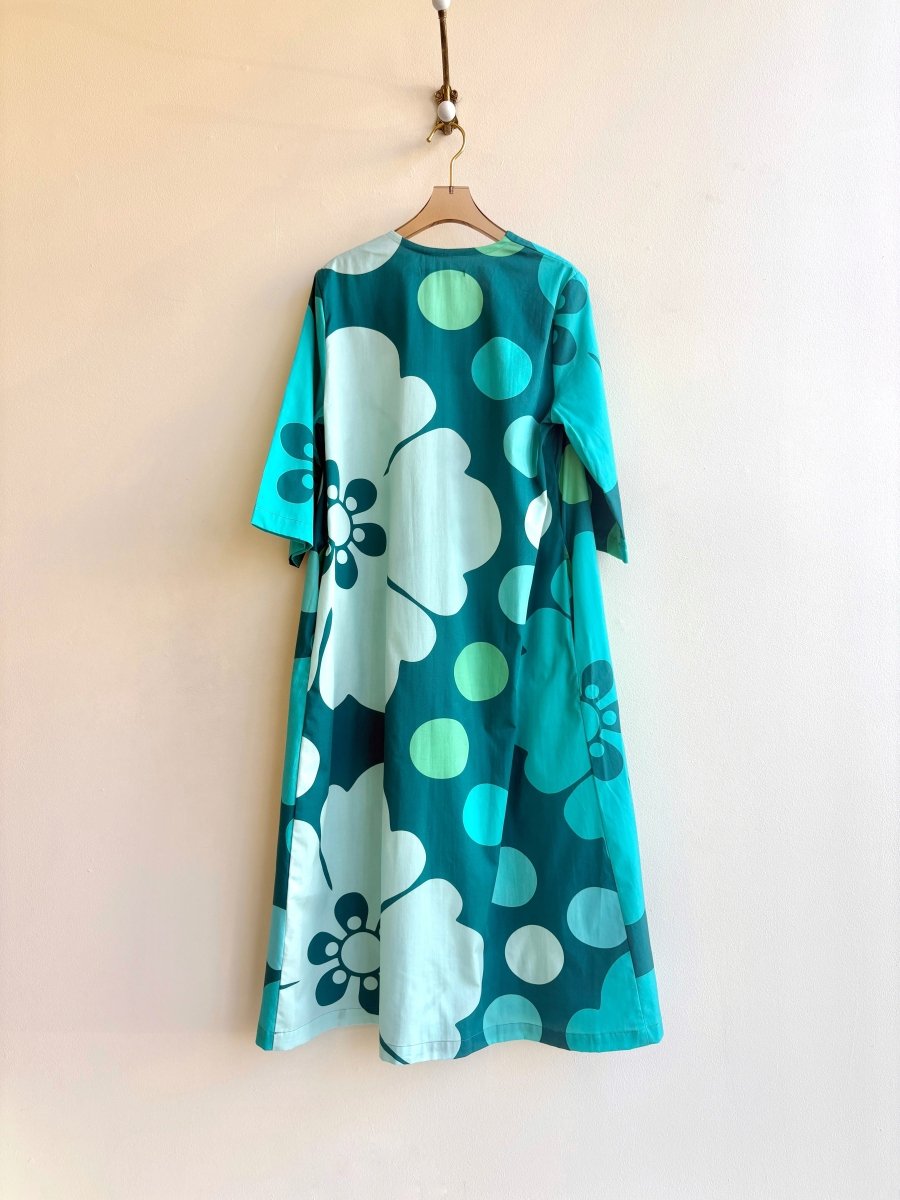 Blue, Teal, Lime Pareo Jumbo Floral Ocean Print “Emilie” Dress - Made X Hudson
