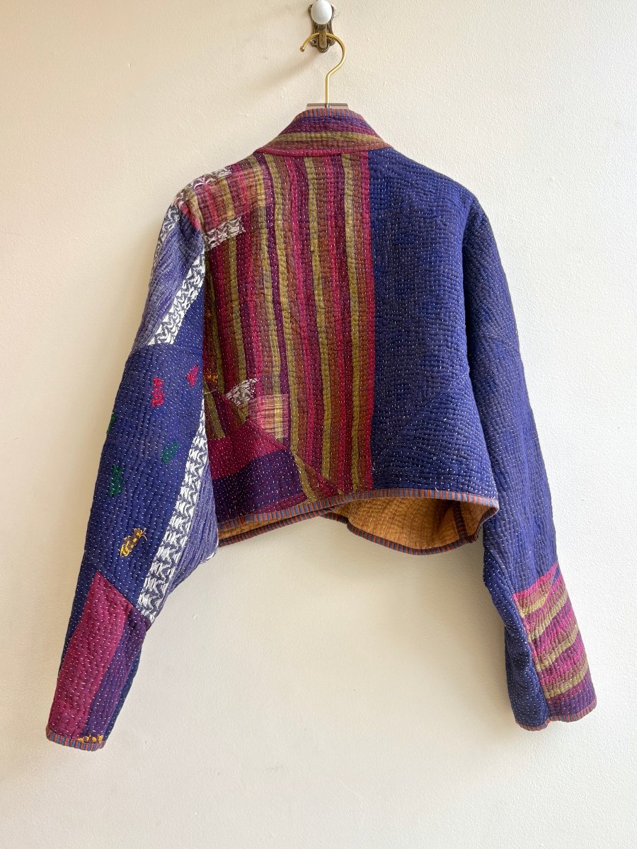 Reversible Kaira Quilted Cropped Jacket in Colors Apricot, Rust, Cobalt & Eggplant, Magenta, Moss - Made X Hudson