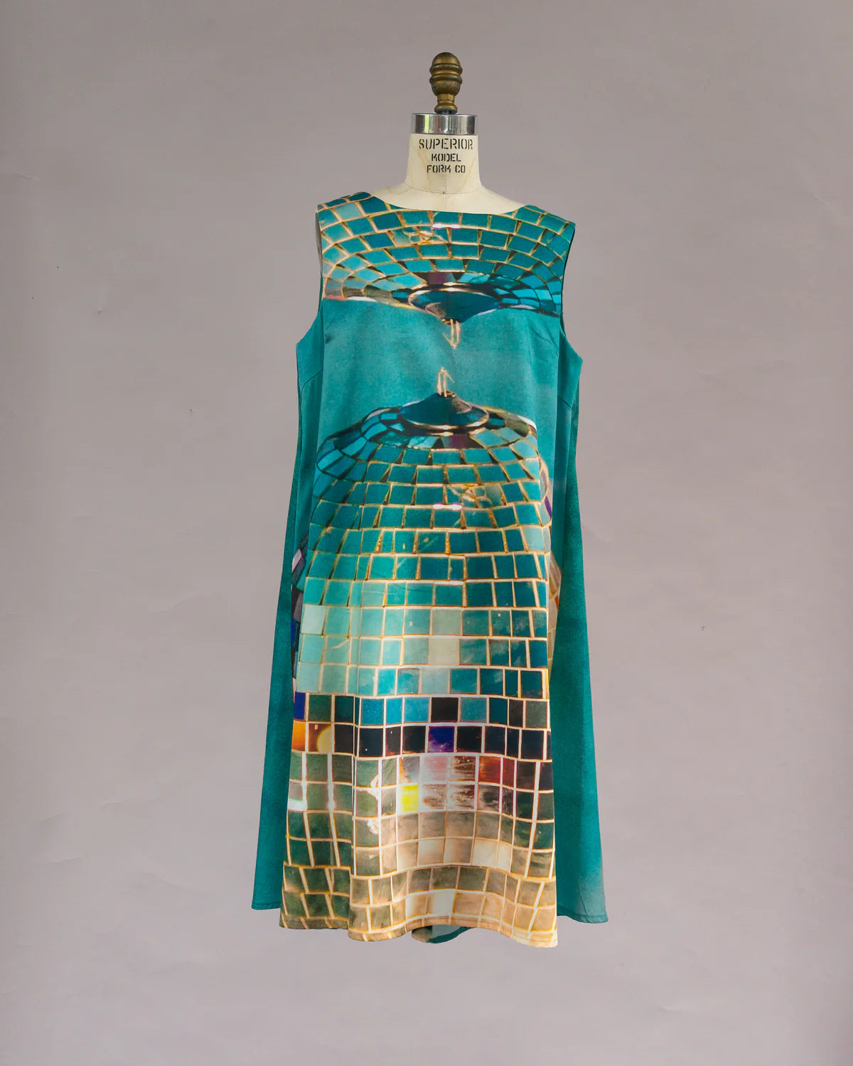 Teal & Yellow Disco Ball Print Watteau Dress - Made X Hudson