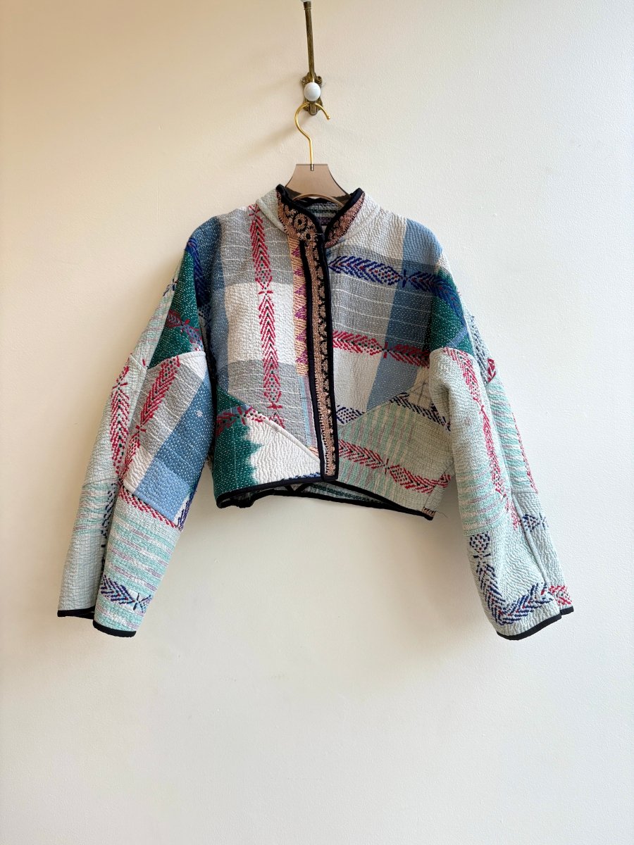 Reversible Kaira Quilted Cropped Jacket in Colors White, Blue, Purple, Green, Red & White, Light Grey, Green, Purple, Red, Peach - Made X Hudson