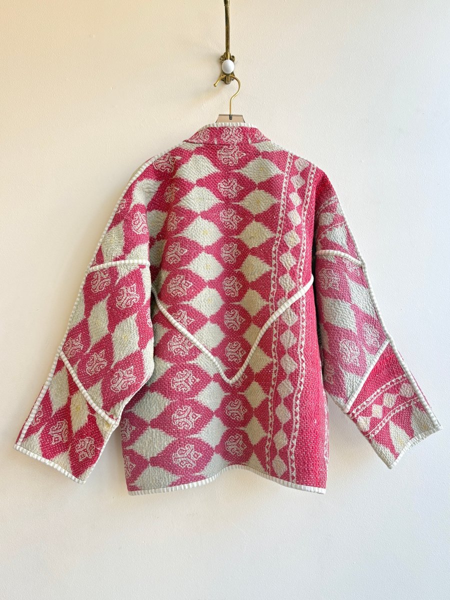 Reversible Ladhiya Quilted Jacket in Colors Cream, Pink & Plum, Lavender, Cream, Green - Made X Hudson