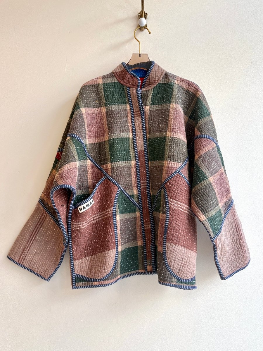 Reversible Ladhiya Quilted Jacket in Colors Green, Brown, Tan Plaid & Green, Red, Blue, Black - Made X Hudson