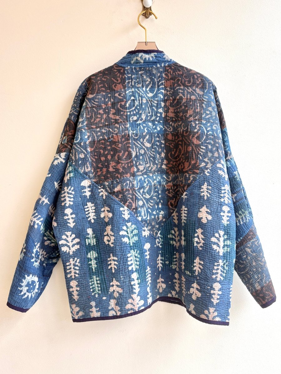 Reversible Ladhiya Quilted Jacket in Colors Indigo Blue, Marigold, Navy & Medium Blue, Cream, Teal - Made X Hudson