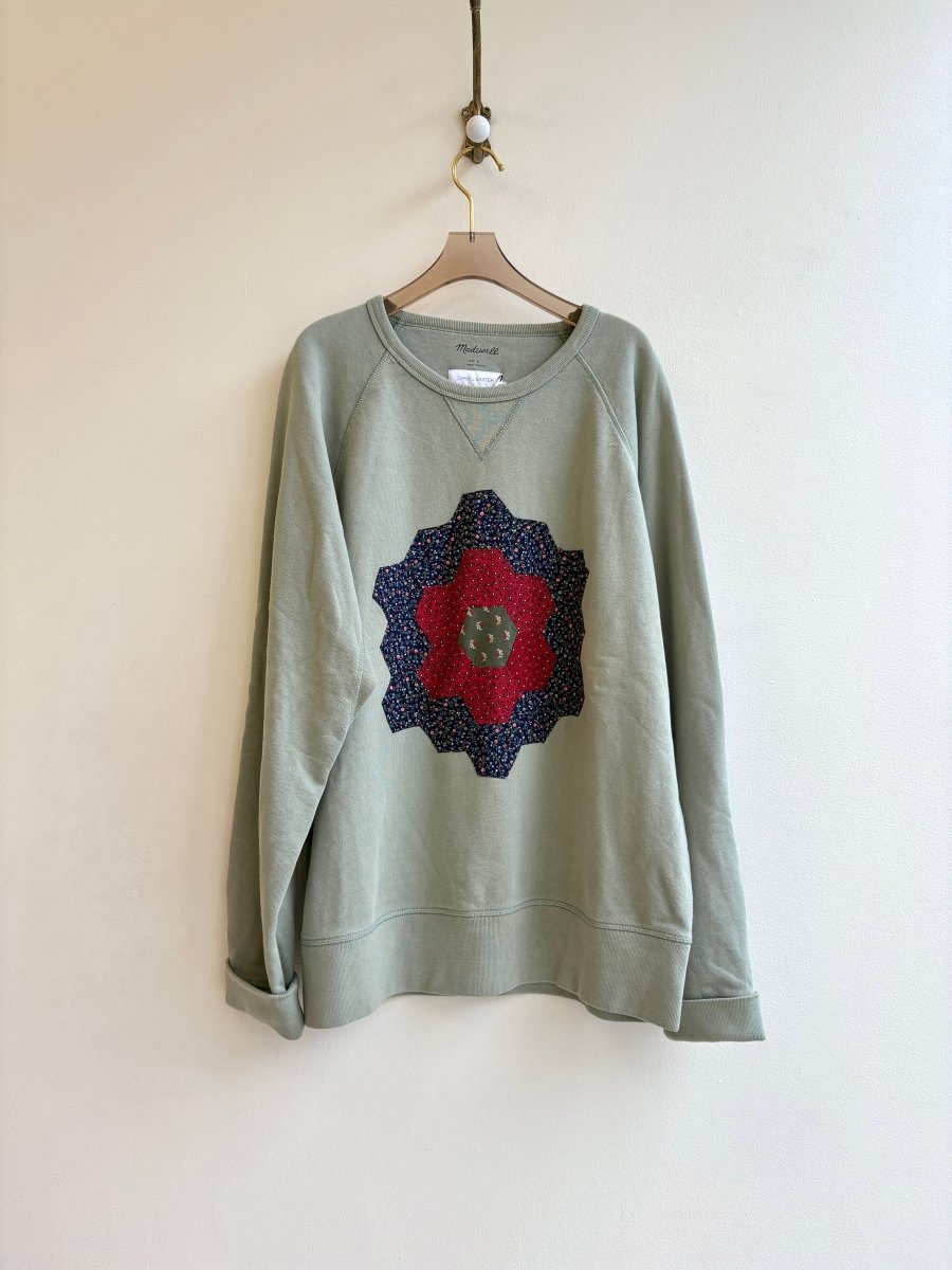 Sage Green Grandmothers Quilt Block Sweatshirt (Reworked) - Made X Hudson