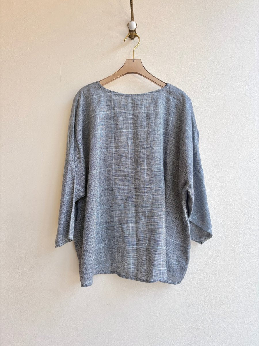 Navy Grid Linen Studio Tee - Made X Hudson