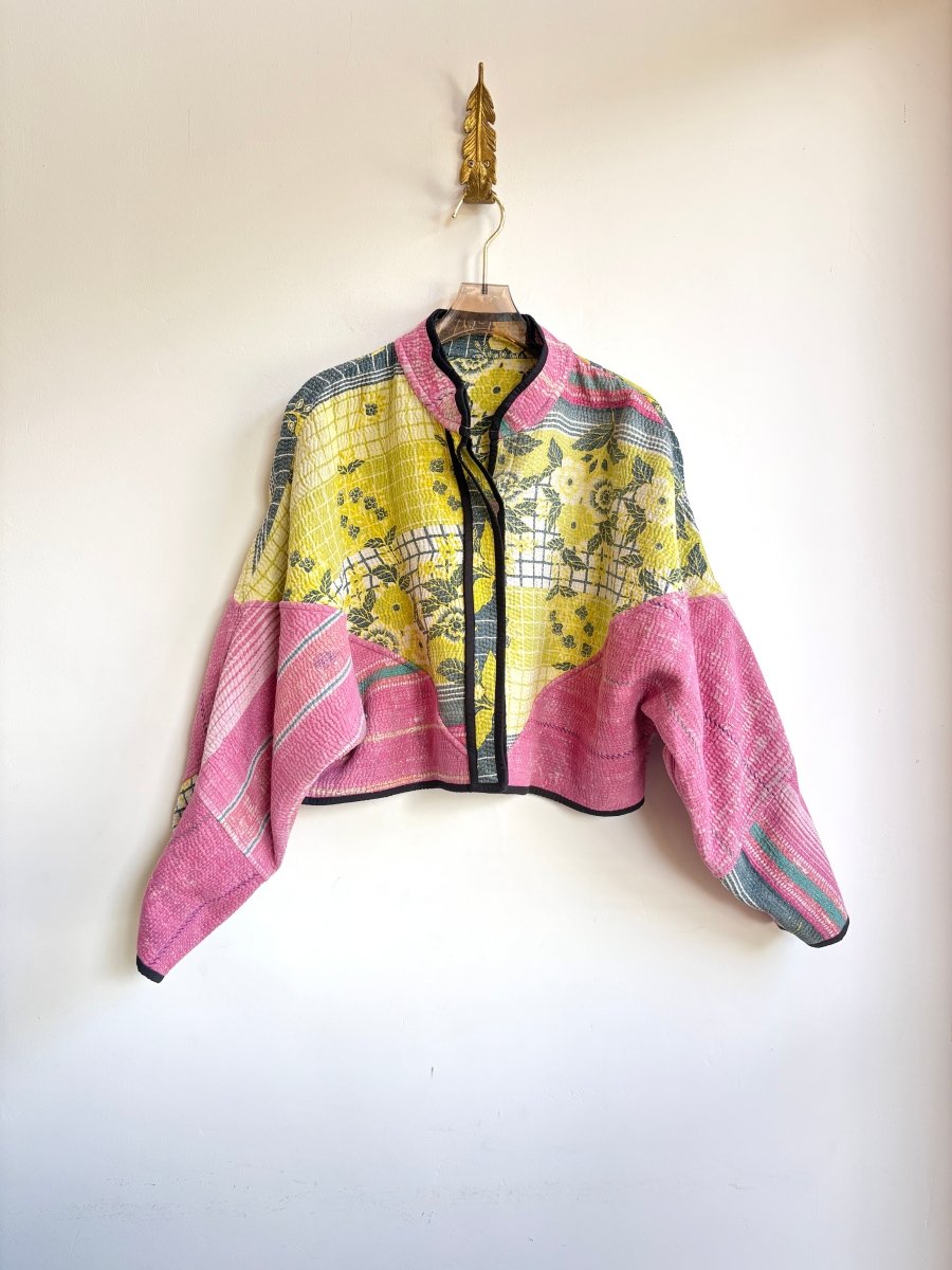 Reversible Kaira Quilted Cropped Jacket in Colors Lime, Deep Cerulean, Cream & Lime, Deep Cerulean, Pink, Cream - Made X Hudson