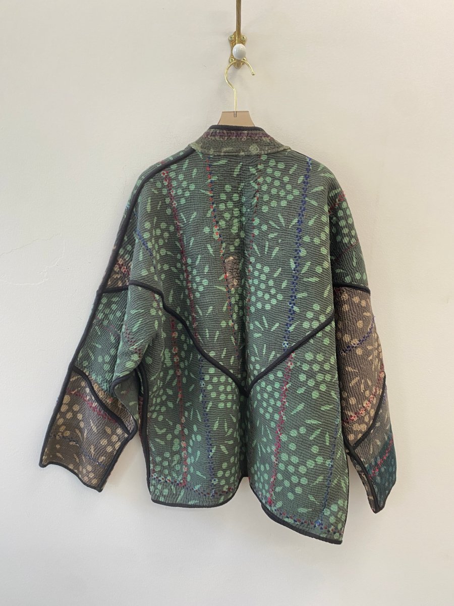 Reversible Ladhiya Quilted Jacket in Colors Taupe, Black, Fuchsia, Purple & Green - Made X Hudson