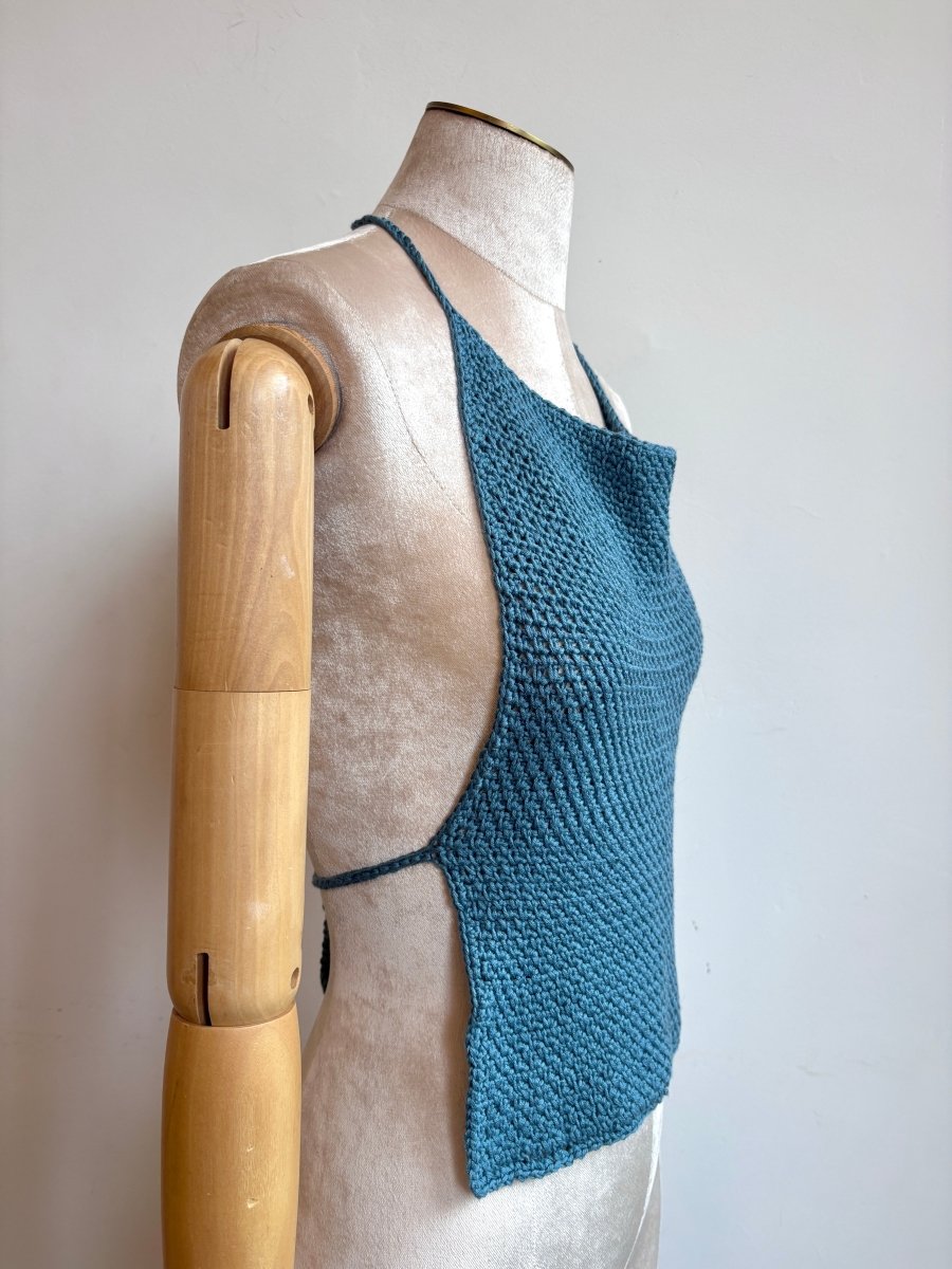 Indigo Blue Crochet Wrap Halter Tie Top - Made X Hudson