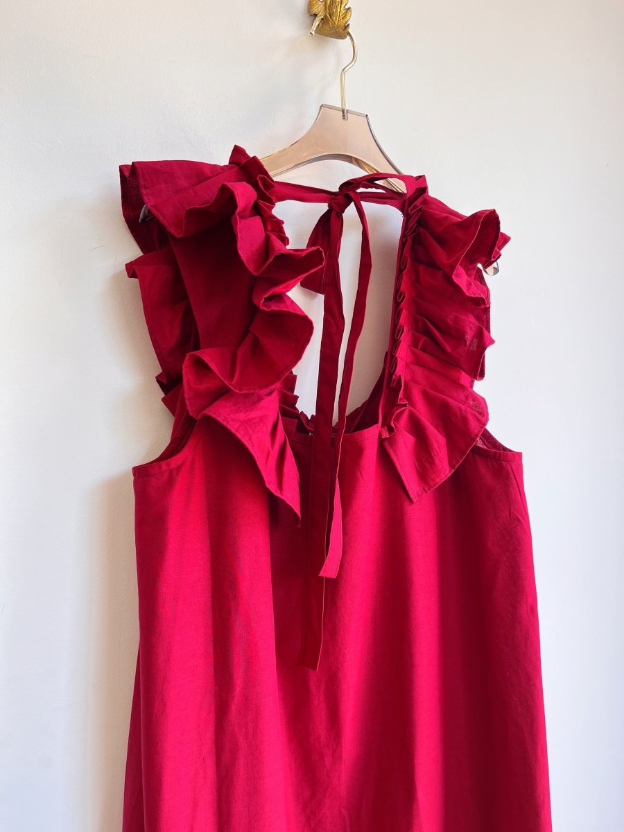 Sweet Cherry Sleeveless Keyhole Back Ruffle Dress w/ Belt - Made X Hudson