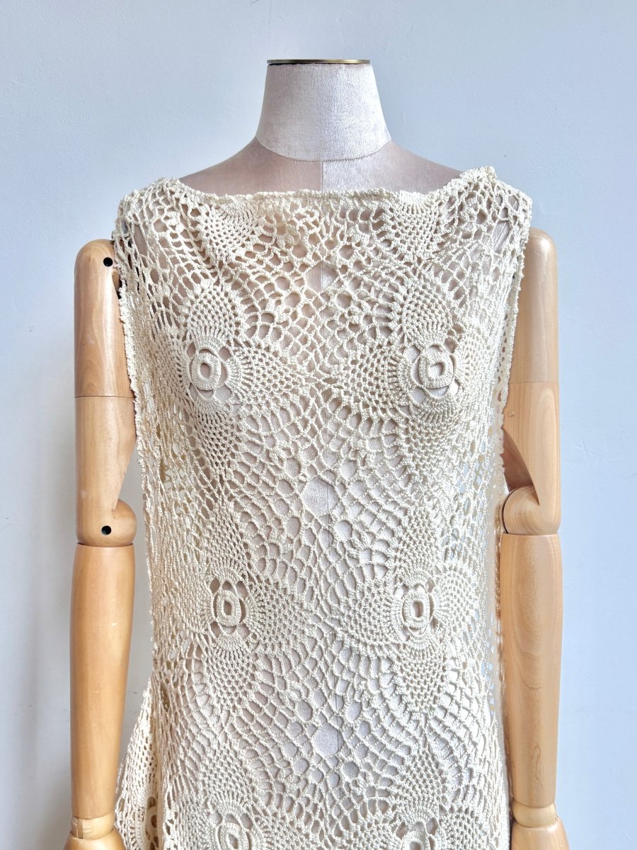 Zero-Waste Dress in Iris White Flower Crochet Lace with Fringe - Made X Hudson