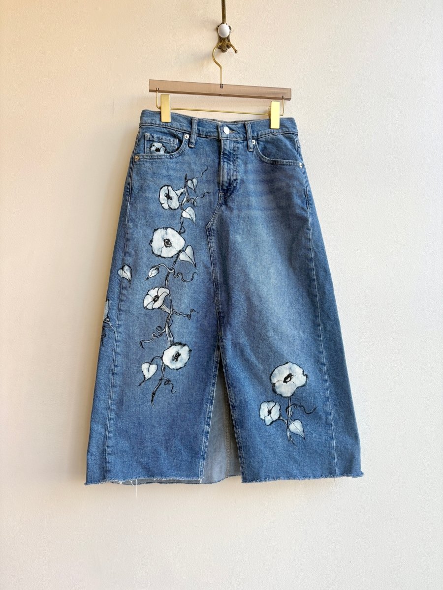 Light Denim Skirt Bleached Morning Glories (Reworked) - Made X Hudson