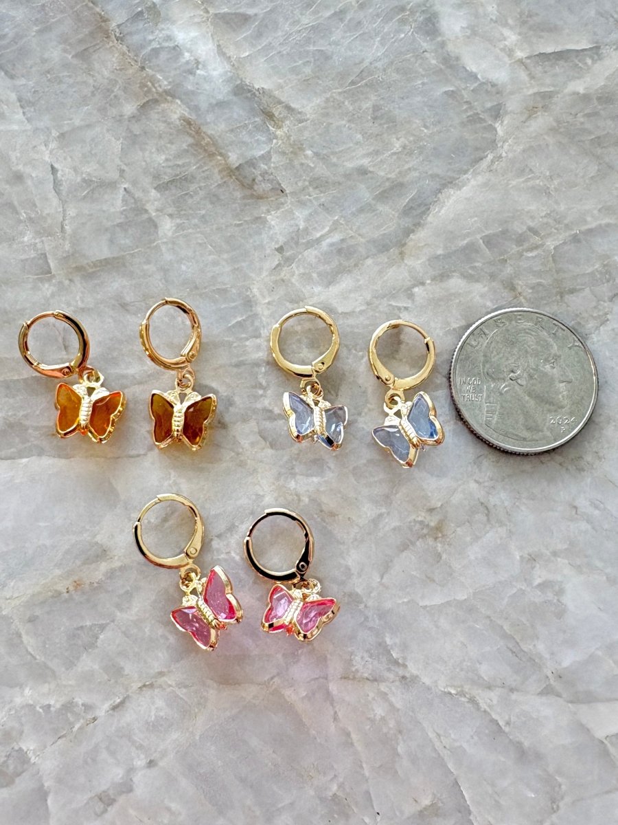 18k Gold Filled Butterfly Dangle Earrings (Multiple Colors) - Made X Hudson