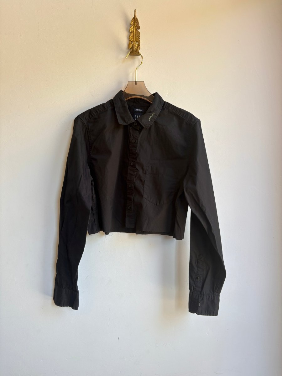 Black Annette Crop Top w/ Sage Embroidered “Apres” (Reworked) - Made X Hudson