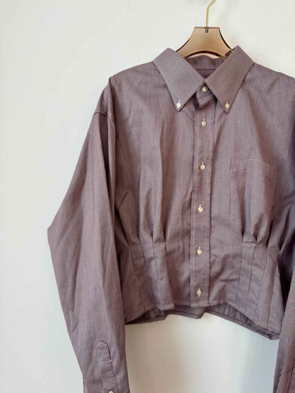 The Kevin Top | Red & White Micro Houndstooth w/ Gathered Waist (Reworked)