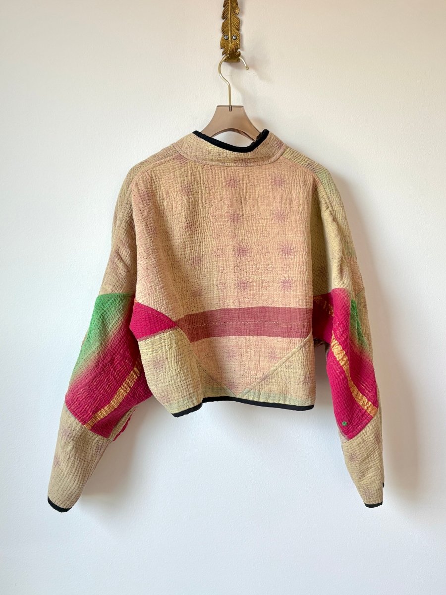 Reversible Kaira Quilted Cropped Jacket in Colors Purple, Pink, Green, Gold & Ecru, Mauve, Red, Green - Made X Hudson