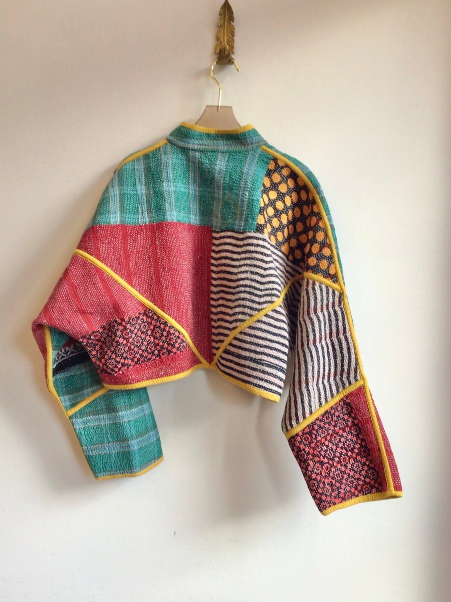 Reversible Kaira Quilted Cropped Jacket in Colors Teal, Red, Orange, Black & Mustard, Tan, Gold - Made X Hudson