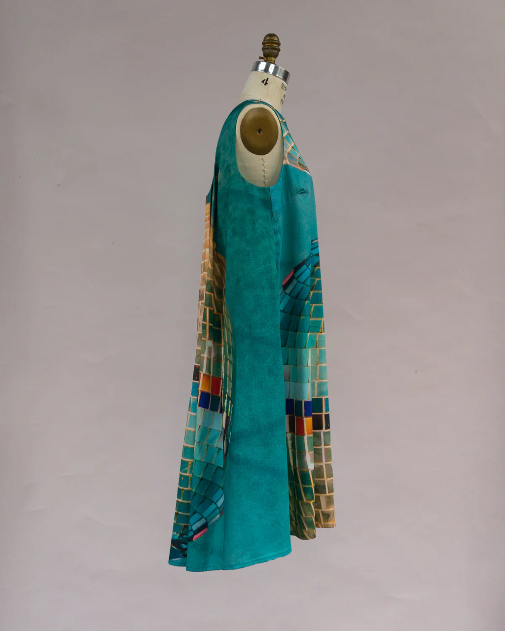 Teal & Yellow Disco Ball Print Watteau Dress - Made X Hudson