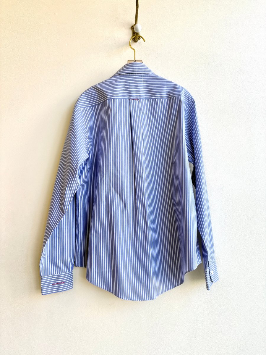 Cherry Red, Black, and Navy | Embroidered Striped Blue Button Down (Reworked) - Made X Hudson