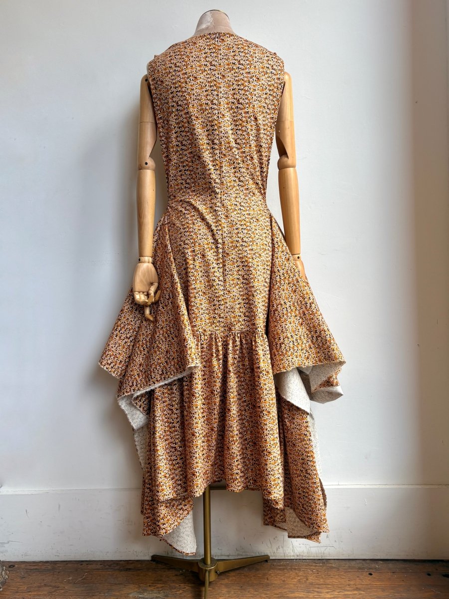 Ocher and Umber Dizzy Flower Zero-Waste Ruffle Dress - Made X Hudson