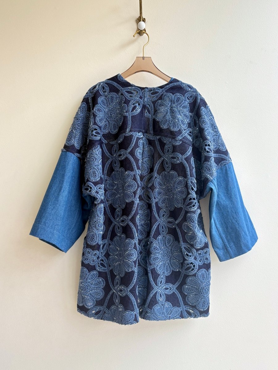 Denim & Blue Floral Embroidered Lace Chore Jacket - Made X Hudson