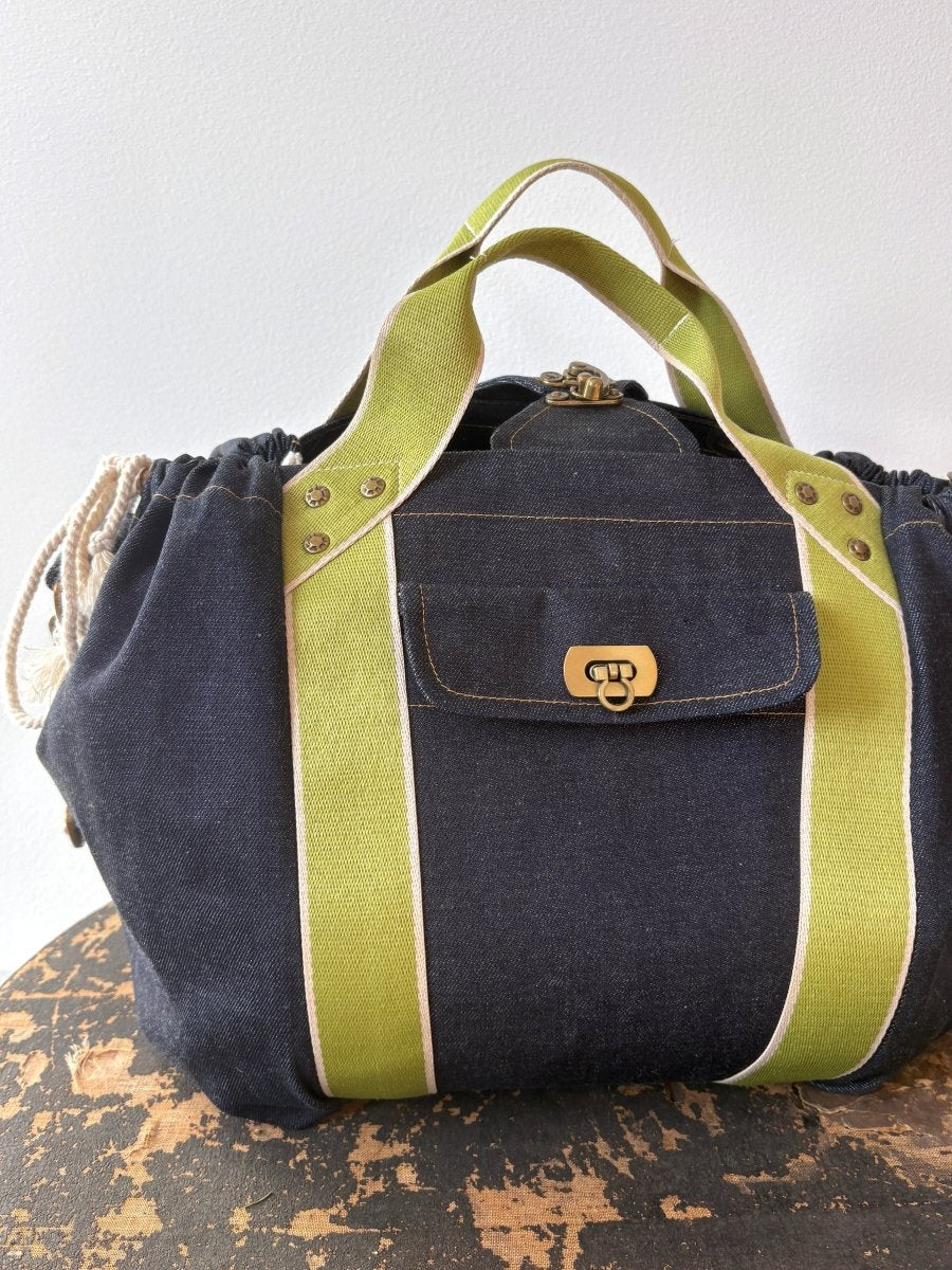 Mini Cross - Body Duffel Bag in Denim w/ Lime Webbing - Made X Hudson