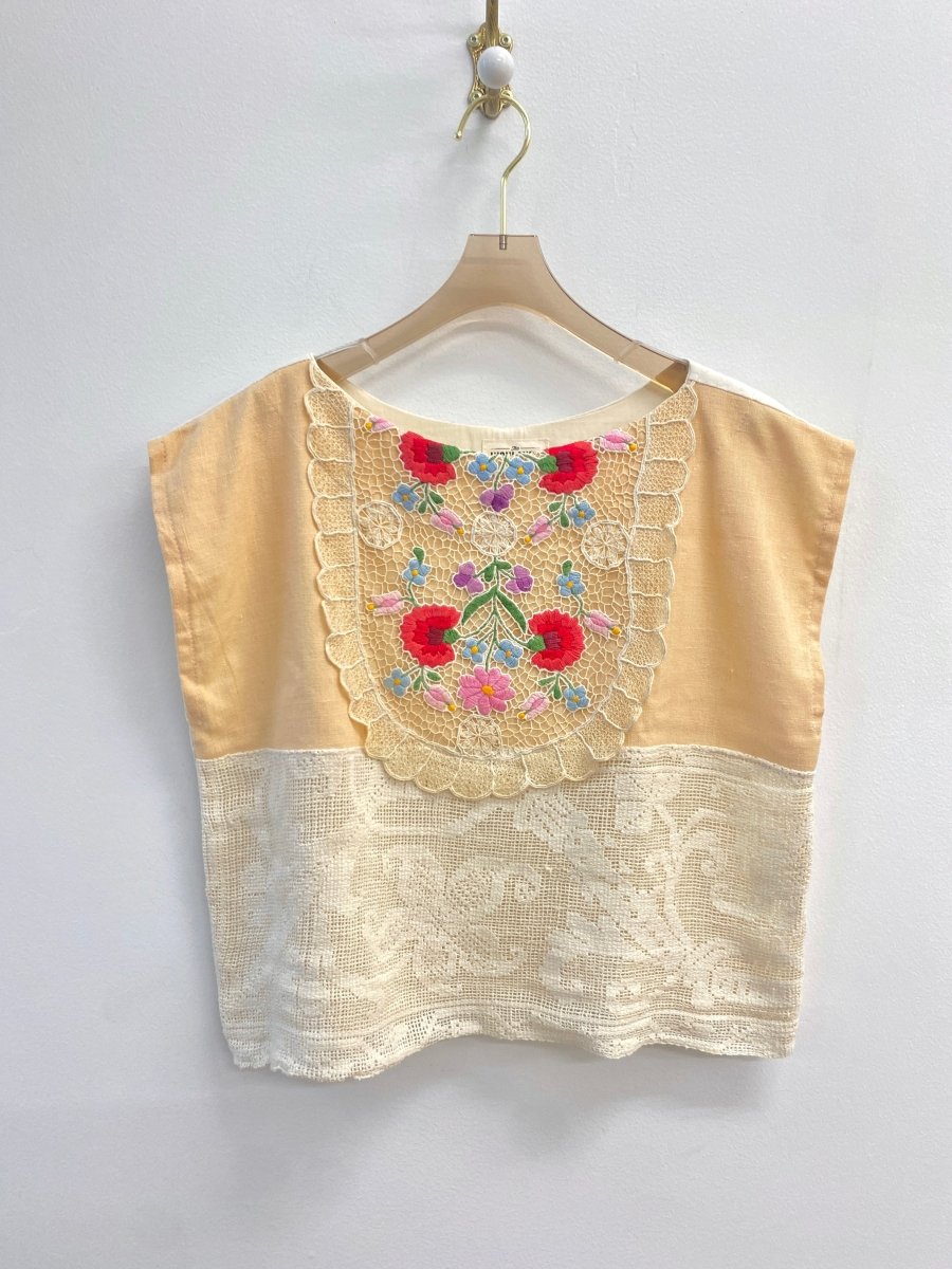 Multi Floral Embroidered Linen & Crochet Box Top - Made X Hudson