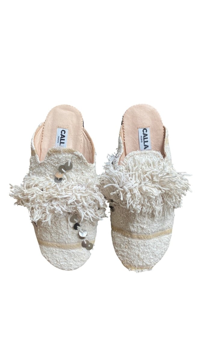 Niki Babouches “Handira II” Flats In Colors Ivory & Tan Hand Beaded (Size 41) - Made X Hudson