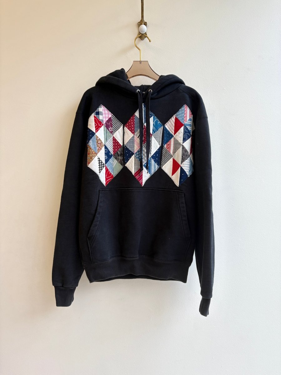 Black Ocean Wave Quilt Block Hoodie (Reworked) - Made X Hudson