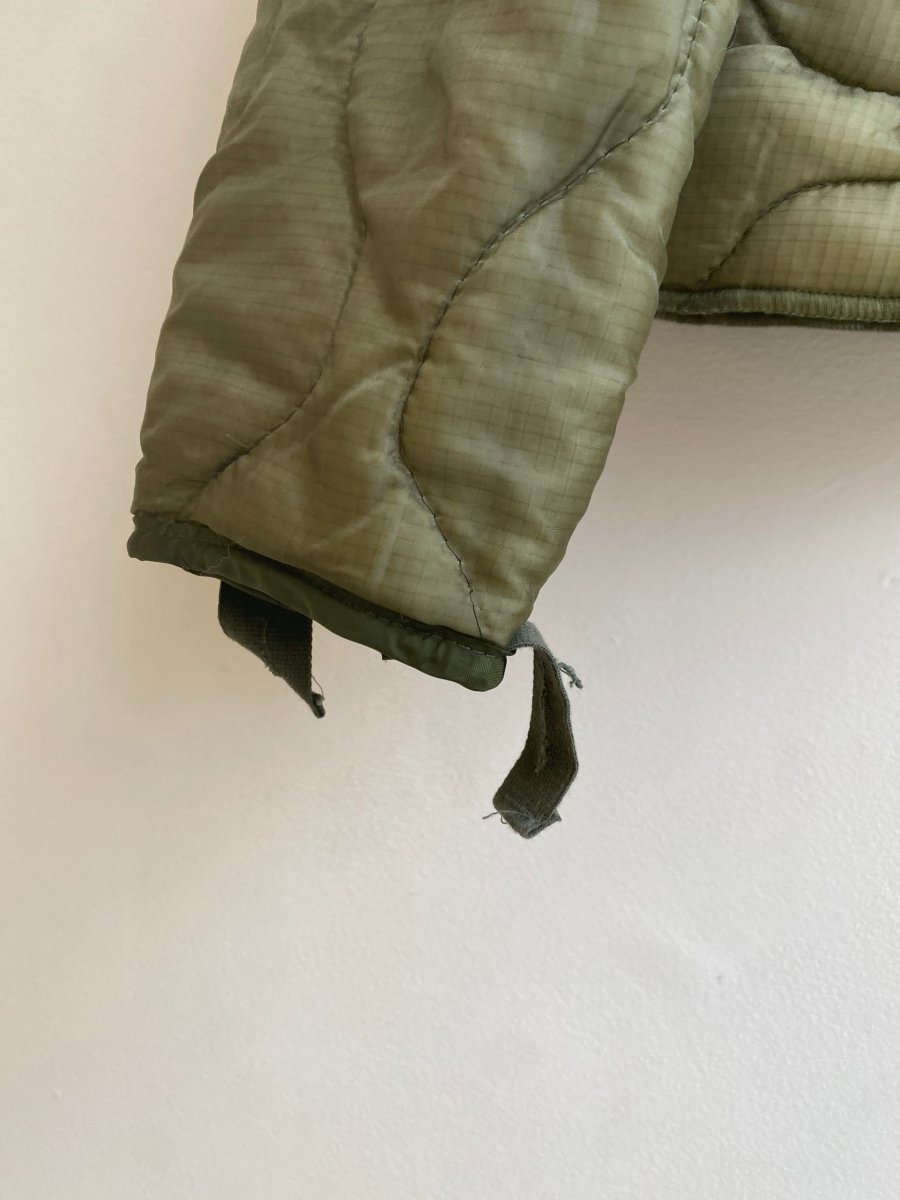 Olive Green Army Liner Quilted Coat w/ Brown Ribbon & Gold - tone Clasps (Reworked) - Made X Hudson