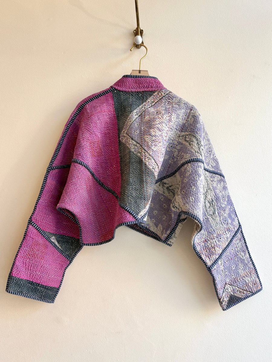Reversible Kaira Quilted Cropped Jacket in Colors Lavender, Grey, Jade, Mauve & Purple, Green, Multi Colored Firework - Made X Hudson
